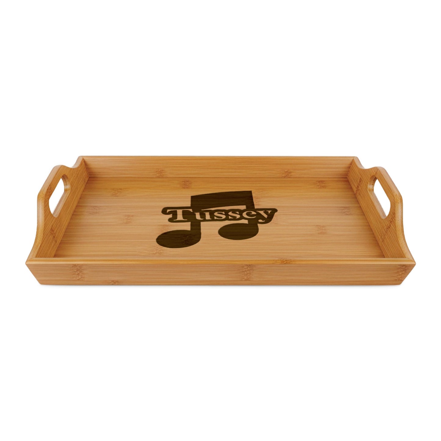 Engraved Bamboo Serving Tray — Personalized 'Tussey' Music Note Design