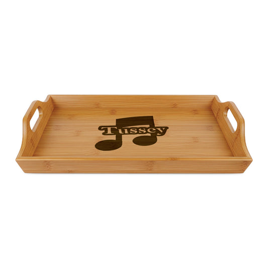 Engraved Bamboo Serving Tray — Personalized 'Tussey' Music Note Design