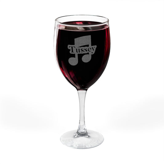 Engraved Wine Glass 10.5oz — Musical Note "Crazy" Design